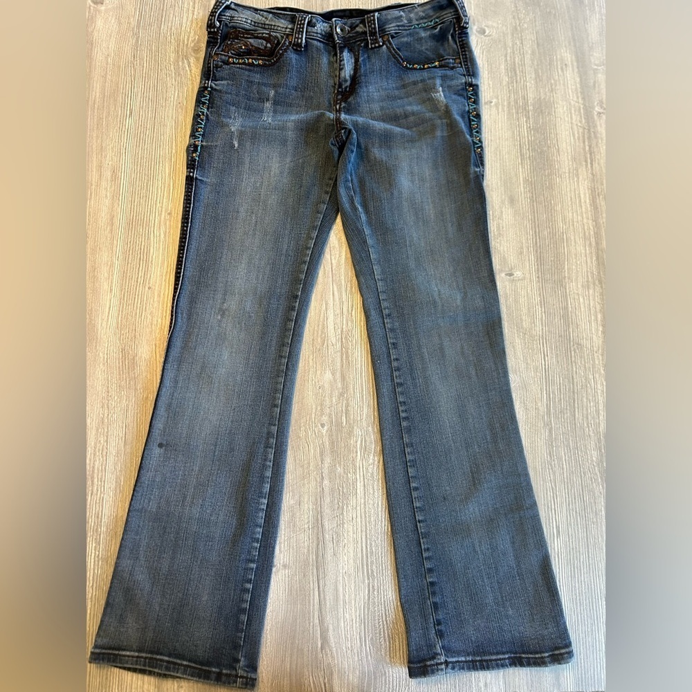 Cowgirl Tuff Co Jeans Womens W 35 L 32 Copper Bling Western Style Flare Sequins.